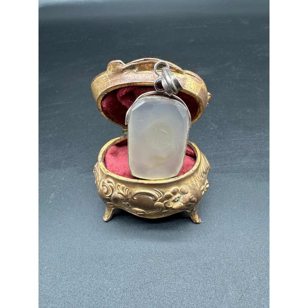 Sterling 925 Chalcedony Pendant with Amethyst Cabochon Accent‎ Minimalist Boho